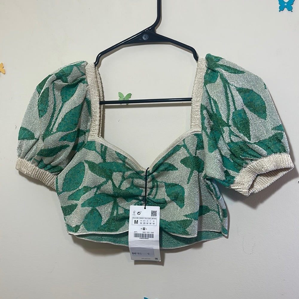Green cropped blouse
